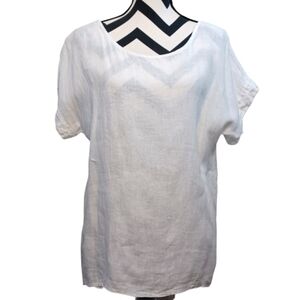 Terzo Millennio Italy White 100% Linen Coastal Lagenlook Sz M Tunic Top